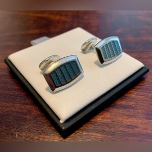 David Donahue Silver and Enamel Blue Cufflinks